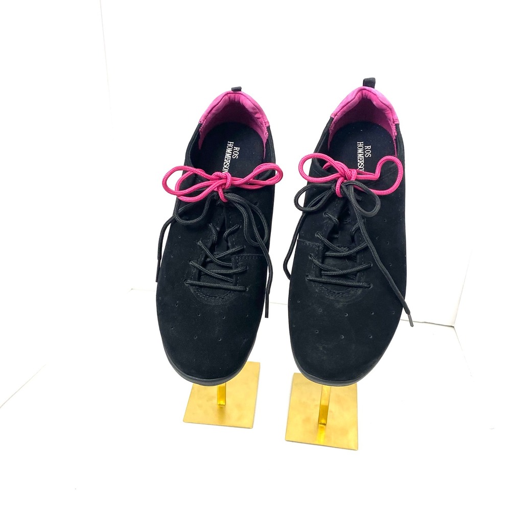 Ros Hommerson Womens Black Suede Pink Lace Up Comfort Walking Sneakers Flat Shoe
